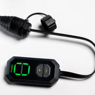Black Faven lighting controller with green LED display showing '00', plus/minus buttons, and cord.