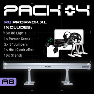 Faven R8 Pro Pack XL: 16 lights, controller, cords & stands. Includes a white Faven R8 light bar with stands.