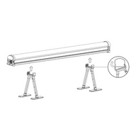 Adjustable stands supporting a retractable awning.