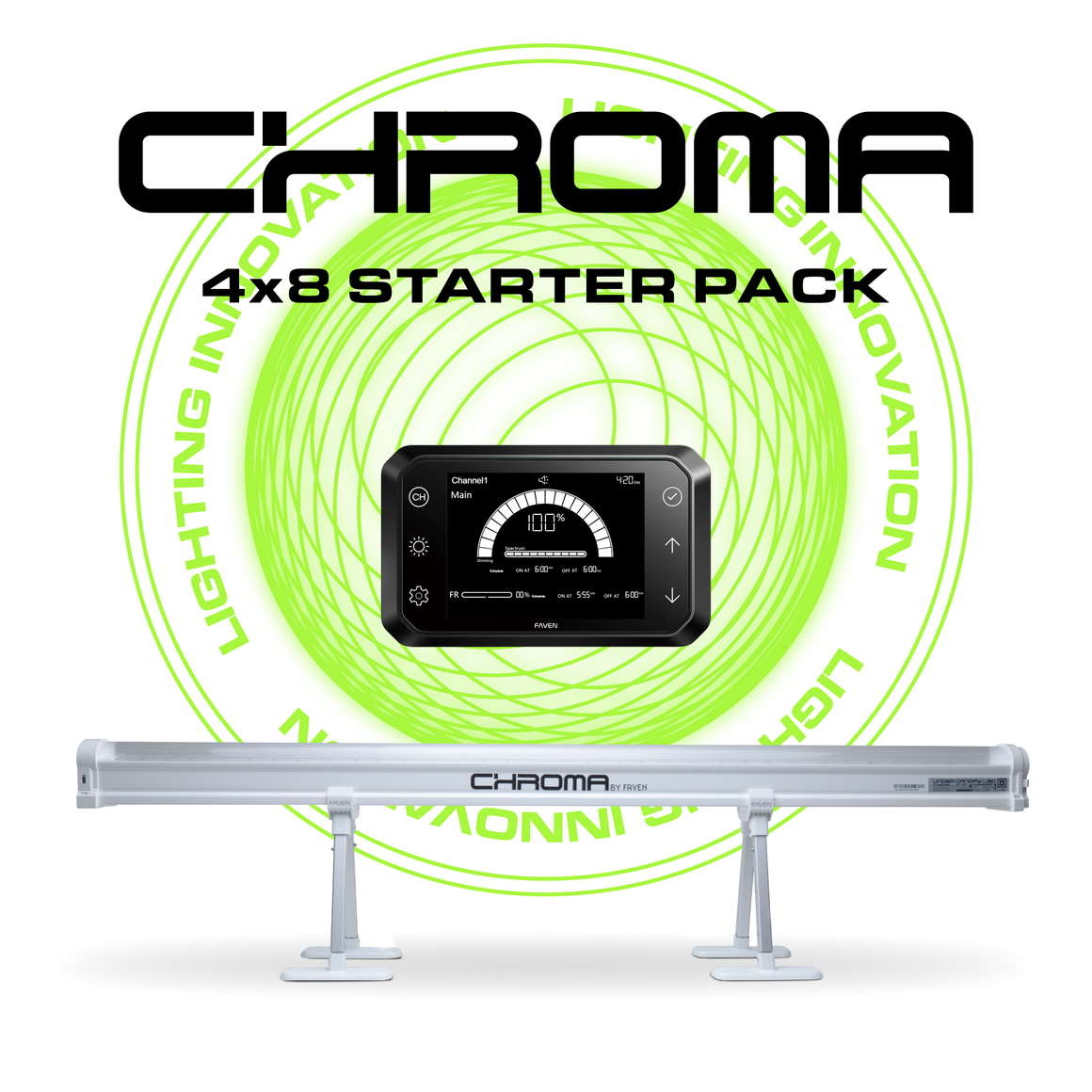 Faven Chroma 4x8 starter pack LED light with controller and stands.