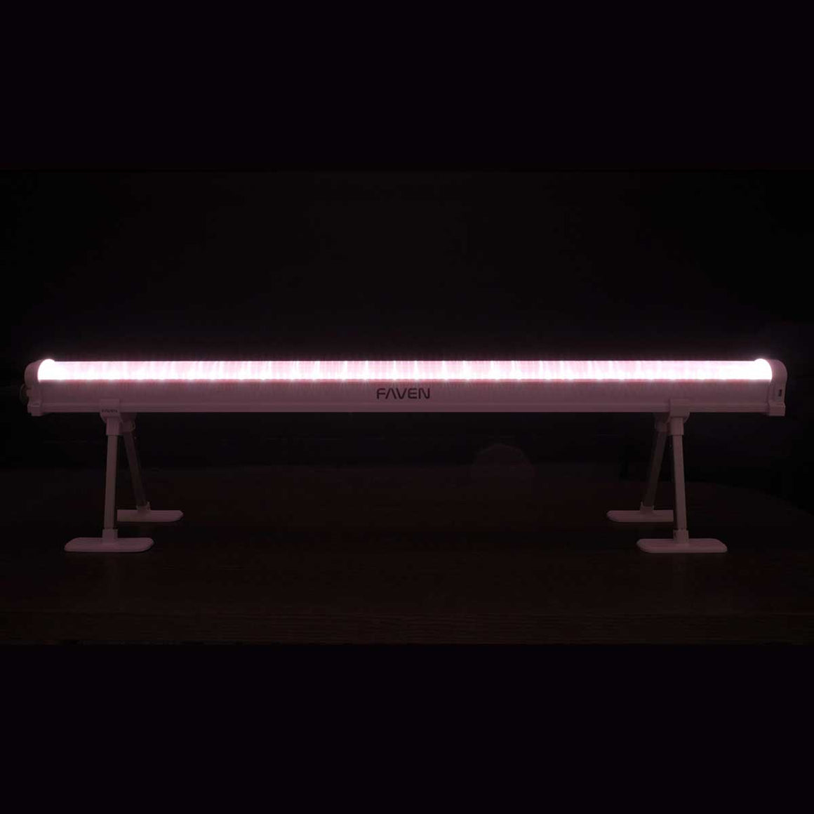 Faven R6/R8 under canopy grow light, pink LED bar on white stands.