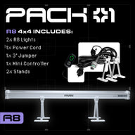 Faven R8 4x4 Starter Pack: Includes two LED grow lights, power cord, jumper, controller, and stands.