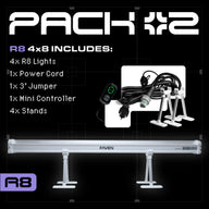 Faven R8 4x8 starter pack: 4 lights, controller, cords, and stands.