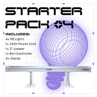 Faven R8 Starter Pack includes 4 lights, power cord, jumper, controller, & stands.