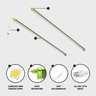 FloraFlex 18W Clone LED grow light system. Two green bar lights with cables, plus LED chips, mounting, waterproof connector, power plug.