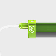 Side view of green FloraFlex 18W Clone LED Incubator Light with white power cable, ribbed housing, and shield-leaf logo.