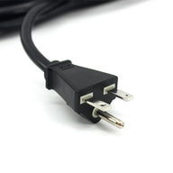 Black 3-prong power cord plug (15A 250V~) on a white background, featuring flat and round pins.
