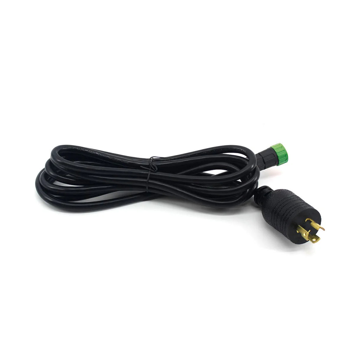 Black FloraFlex 277V LED light power cord with green connector and NEMA L7-15P twist-lock plug.