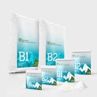 FloraFlex Bloom nutrients combo: large B1 & B2 bags, and smaller B1 & B2 bags with powder.