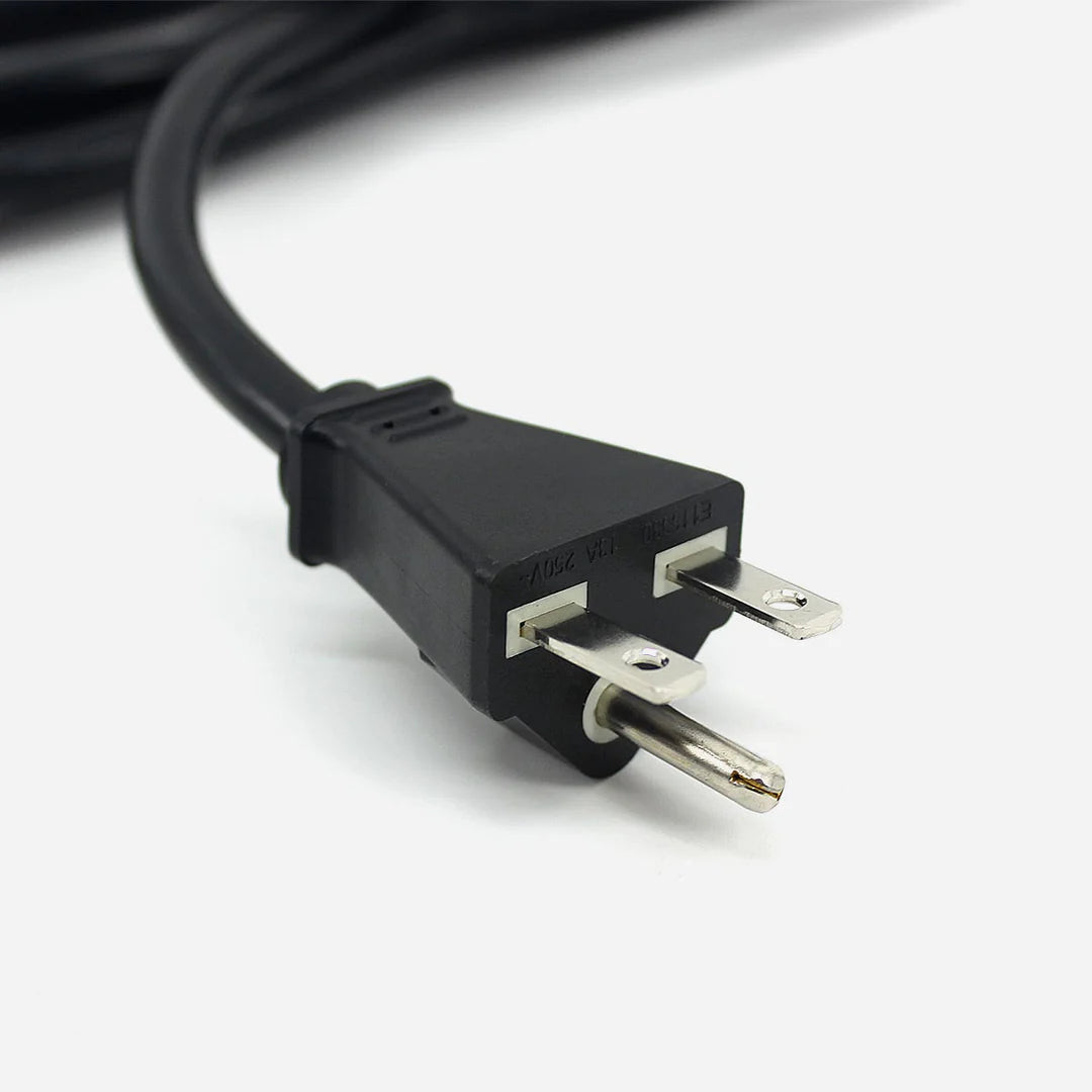 Black three-prong electrical power cord plug with visible text 'E113930 13A 250V~' marking, on white background.