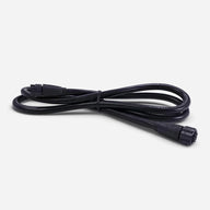 FloraFlex black 16AWG power extension cord, coiled and tied, showing male and female connectors on a white background.