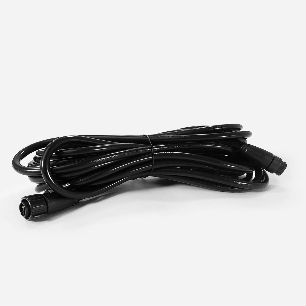 Black Floraflex m19 25ft 14AWG connector extension cord, neatly coiled.
