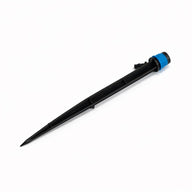 Black adjustable bubbler dripper with blue cap on white background.