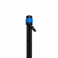 Adjustable black bubbler dripper with blue cap on white background.