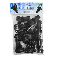 10 black Ebb & Flow 1-inch fill/drain fittings in a plastic bag.