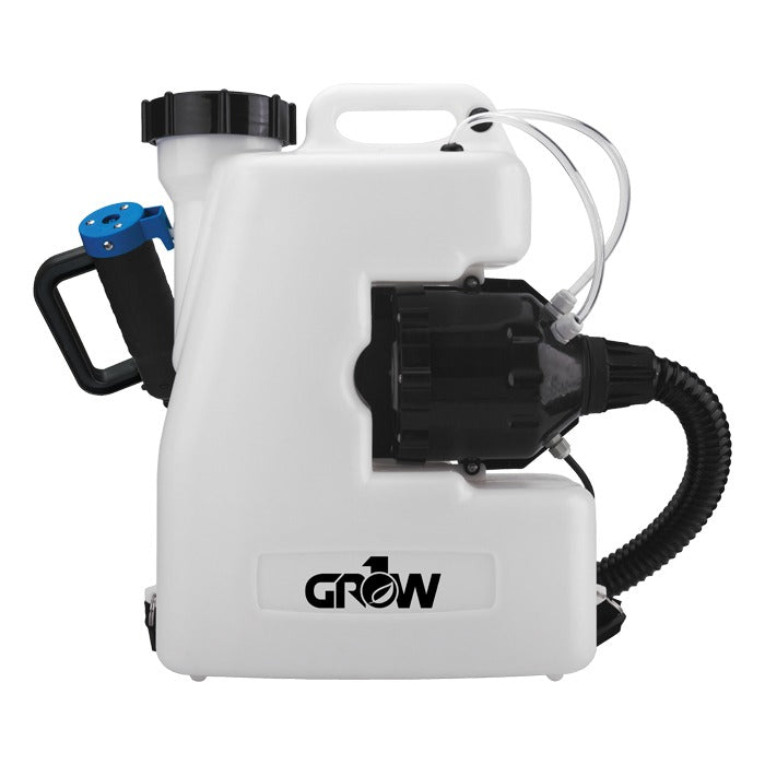White GROW1 electric backpack fogger ULV atomizer with black sprayer and hose.