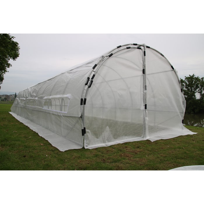 White hoop house greenhouse replacement cover 40x10x6ft on green grass, arched frame.