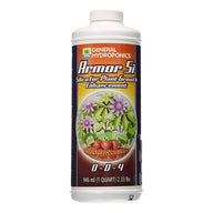 General Hydroponics Armor Si plant growth enhancer bottle with strawberries and flowers.