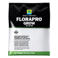 General Hydroponics FloraPro Grow 25 lb fertilizer bag with logo and N-P-K ratio 10-12-22.