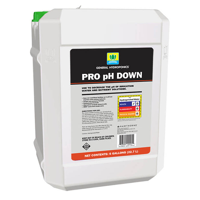 General Hydroponics Pro pH Down 6 gallon jug for irrigation water and nutrient solutions.