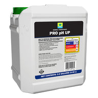 General Hydroponics Pro pH UP 2.5 Gallon jug. White container with green cap, label details are visible.