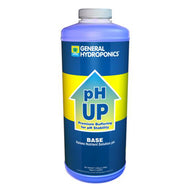 General Hydroponics pH Up bottle, blue and yellow label with 