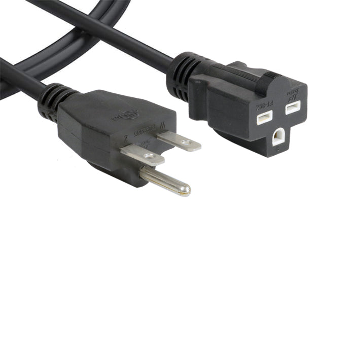 A black 15ft, 240V, 14-gauge extension cord with NEMA 5-15P and 6-15R plugs.