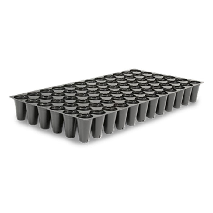 Black 72-cell round seedling tray, 10x20 inches, for starting plants.