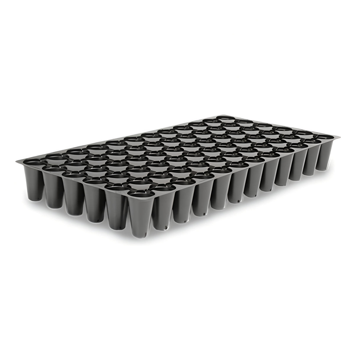 Black 72-cell round seedling tray, 10x20 inches, for starting plants.