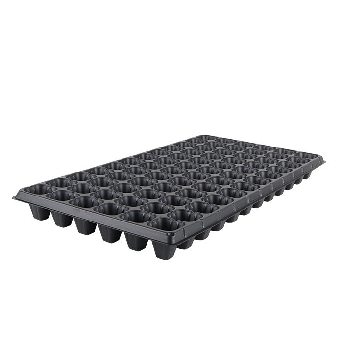 Black 72-cell seedling tray, 10x20 inches, for starting plants and seeds.