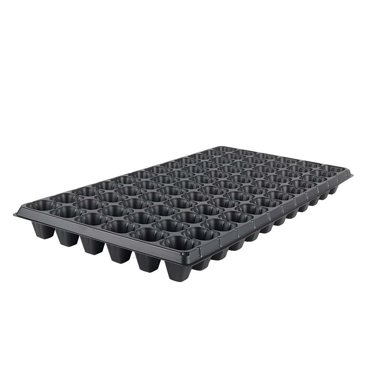 Black 72-cell seedling tray, 10x20 inches, for starting plants and seeds.