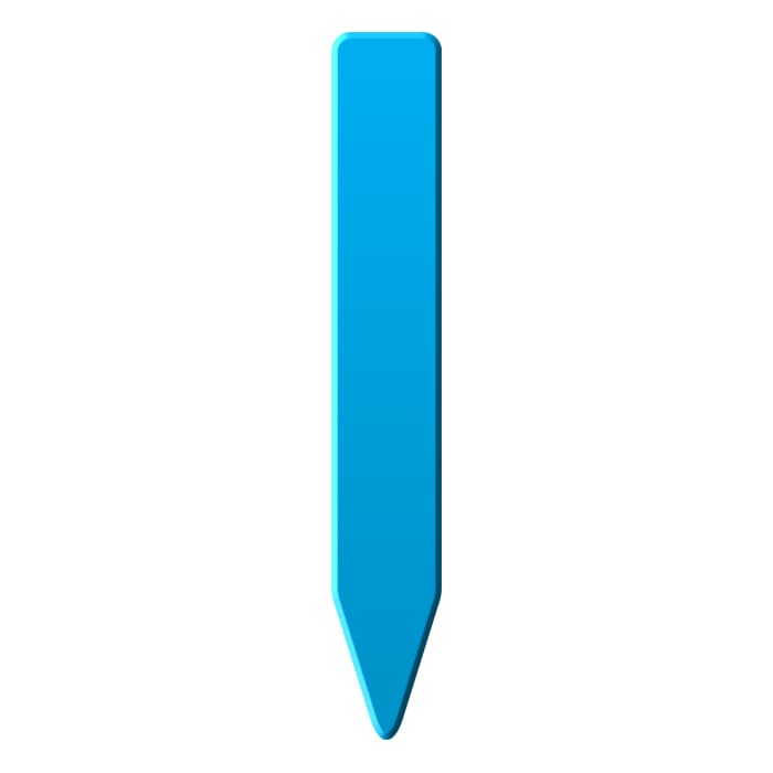 Blue plant stake label pointing down on a white background.