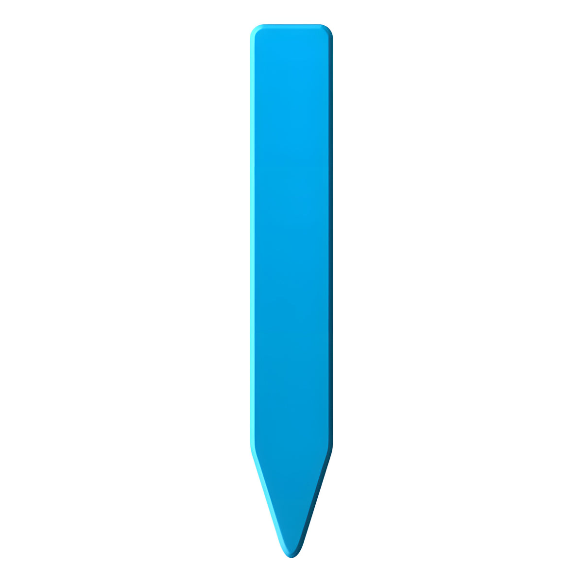 Blue plant stake label pointing down on a white background.
