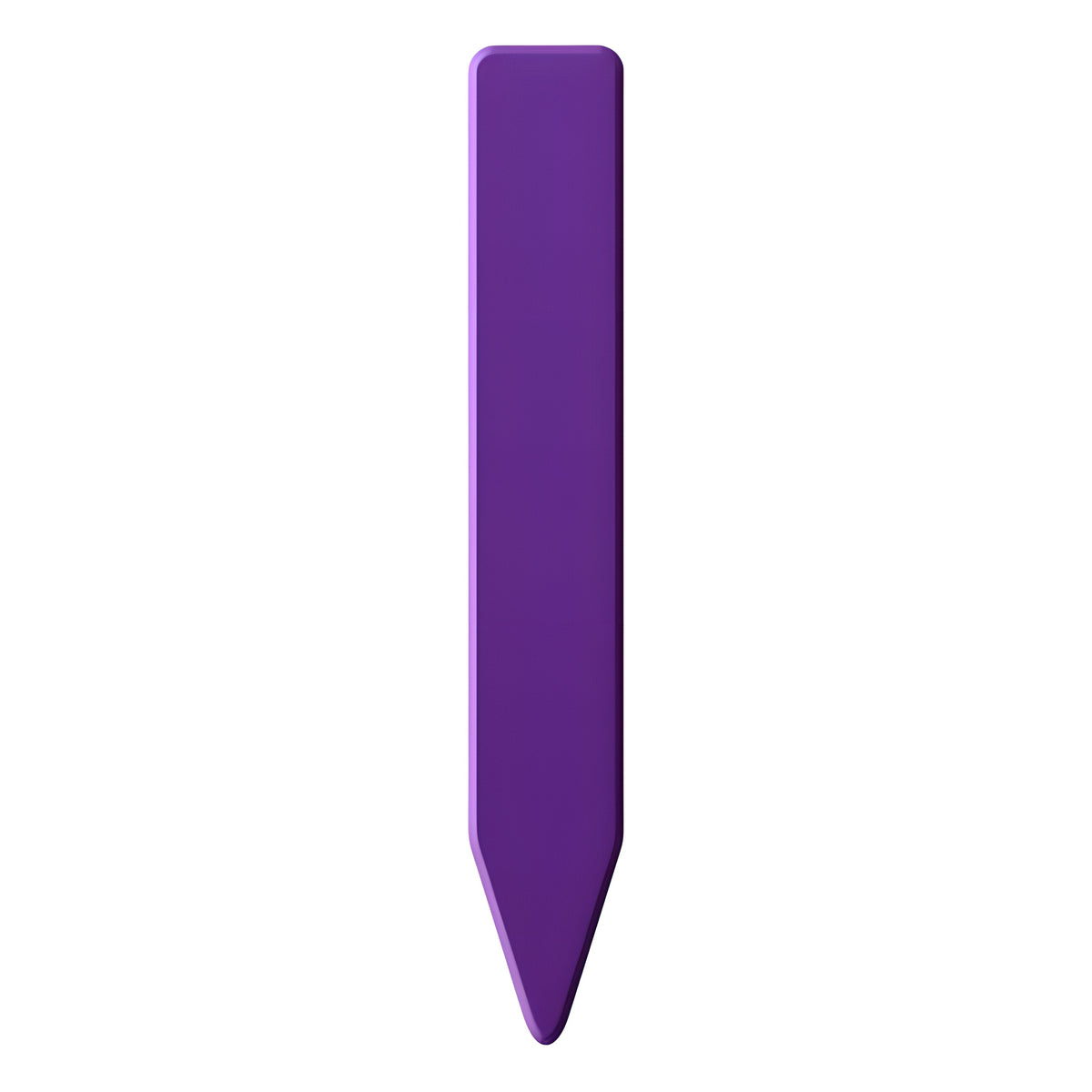 Purple garden stake with a rounded top and pointed end, isolated on white background.