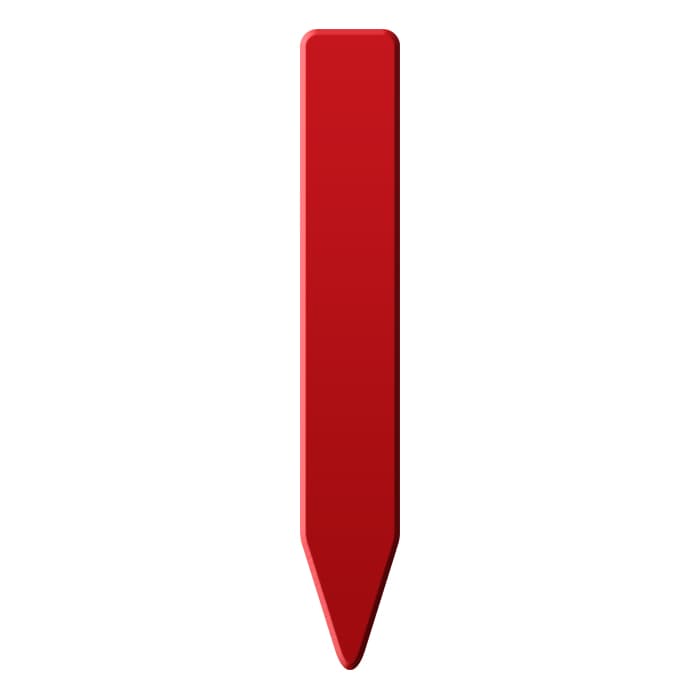 Red, pointed plant stake label, glossy finish, for gardening.