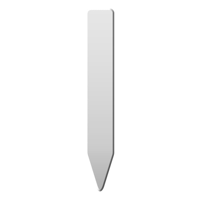 White plant stake label, pointed end, blank for writing plant names.