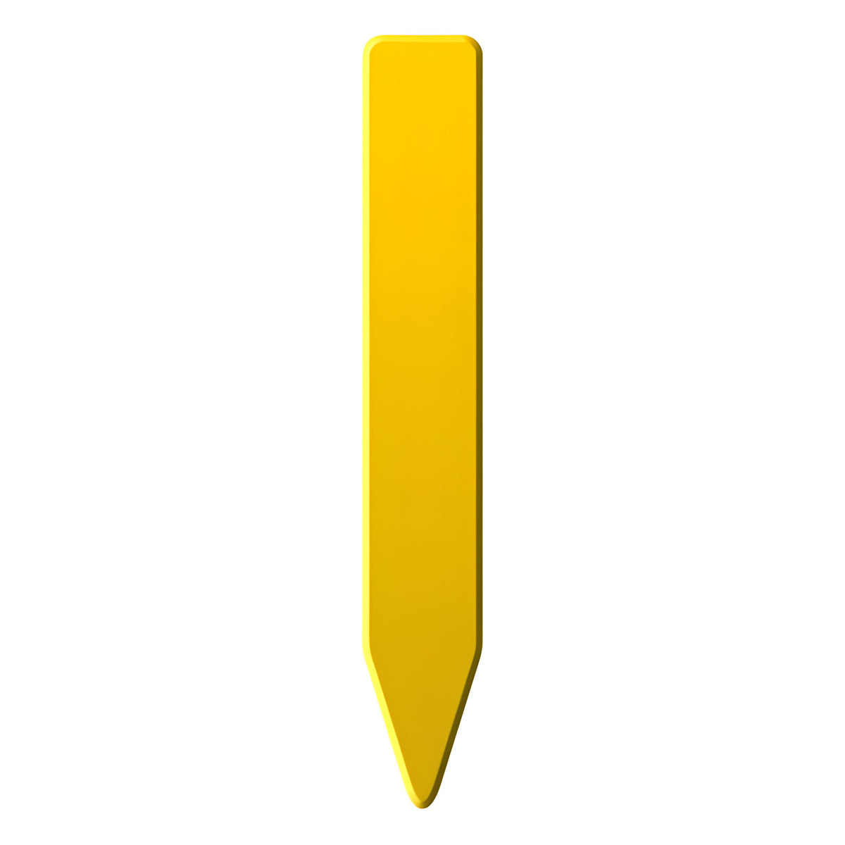 Yellow plant stake with a pointed end, isolated on a white background.