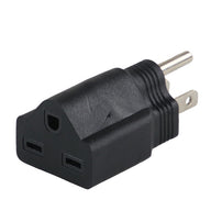 Black NEMA 5-15P to NEMA 6-15R adapter, allows connecting 120V plugs to 240V outlets.