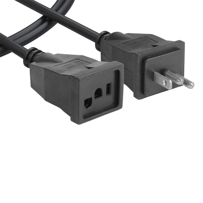 Black extension cord with a male NEMA 5-15P plug and a female C13 connector.