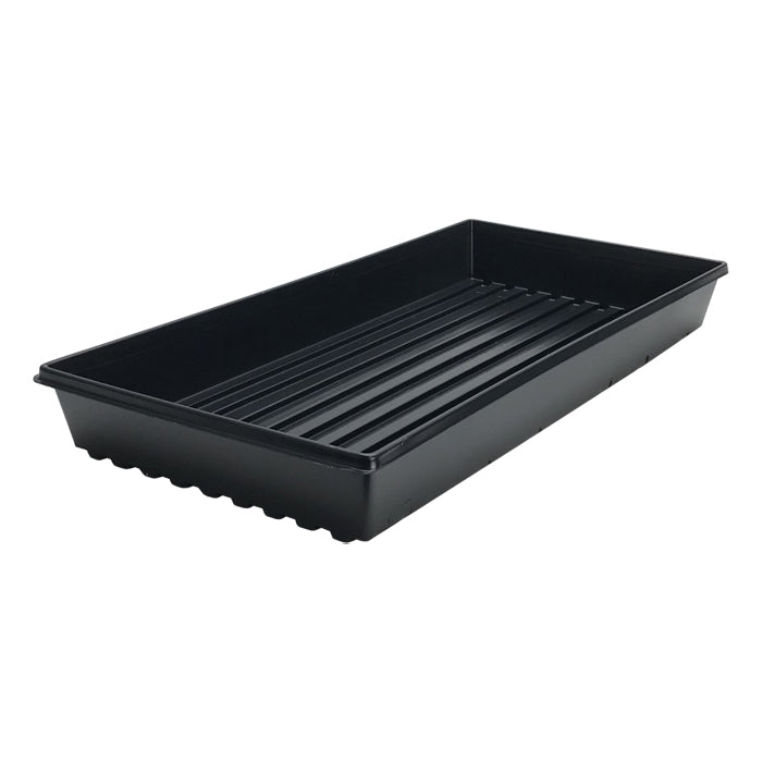 Black, ribbed propagation tray, 10x20 inches, no drainage holes.