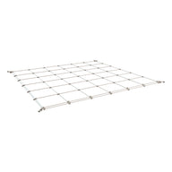 A 3x3 foot trellis netting made of crisscrossed cords, forming a grid of squares, against a white background.