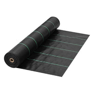 Black landscape fabric roll with green stripes, partially unrolled on white background.