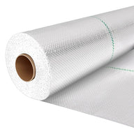 Roll of white landscape fabric with green grid lines, suitable for weed control.