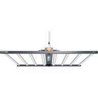 GrowPros Solutions HM960 series LED grow light with 8 bars, gray frame, and white LEDs, hanging against a white background.