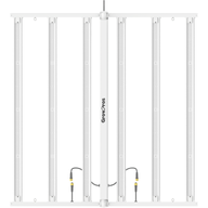 Front view of a white GrowPros ULTRA800 LED grow light with 8 vertical light bars in a square frame.