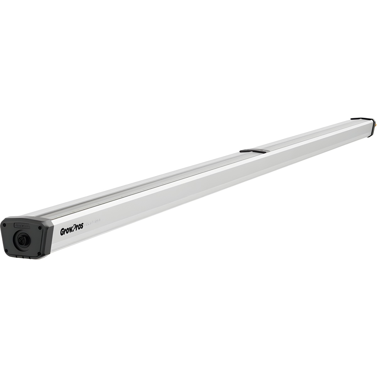 GrowPros Solutions 8ft dual-channel silver linear LED grow light for under canopy with black end caps.