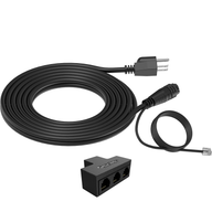 GrowProsSolutions 240V under canopy grow light power cords with RJ11 splitter. Black coiled cable, 3-prong plug.