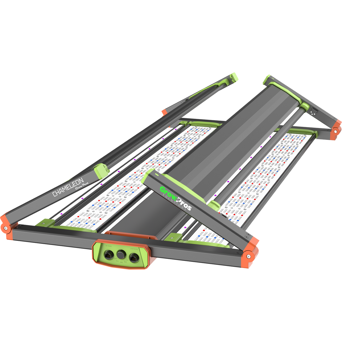 GrowPros Chameleon 4x4 LED grow light with green and orange accents.