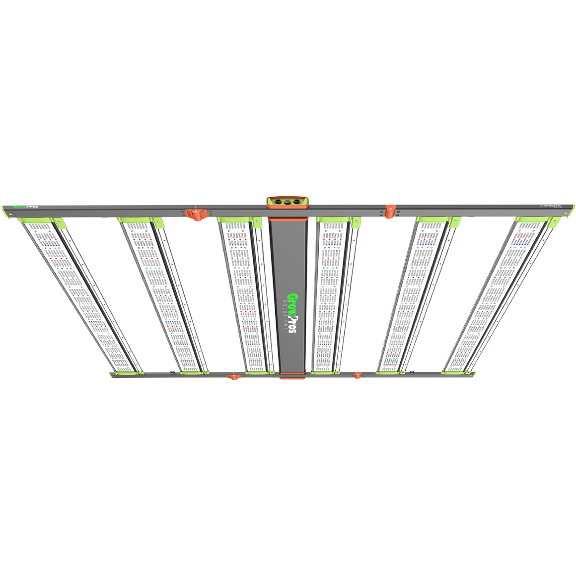 GrowPros Chameleon 4x6 LED grow light with multiple light bars, orange and green accents.