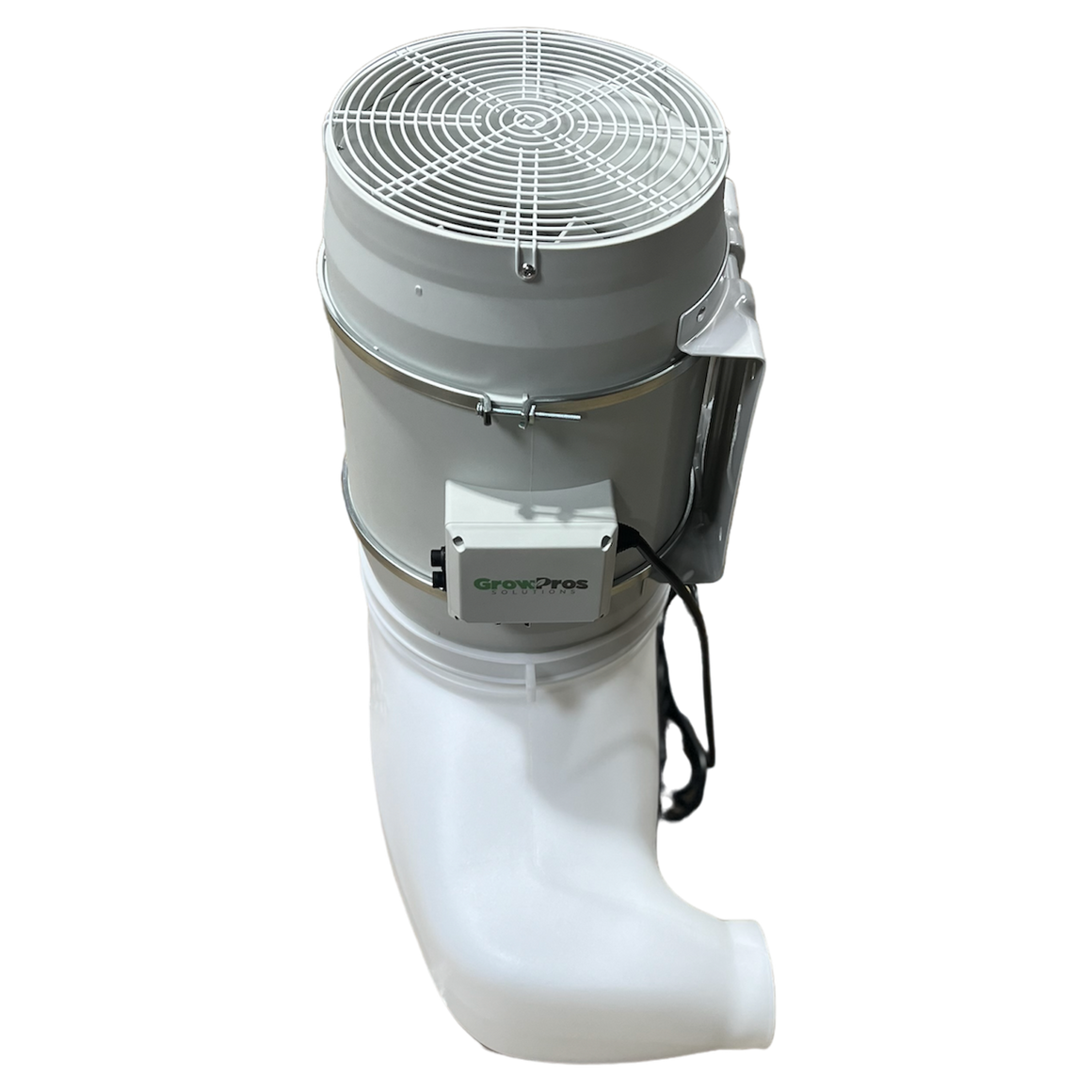 White GrowPros Quetzalcoatl air circulation system with a fan and ducting.